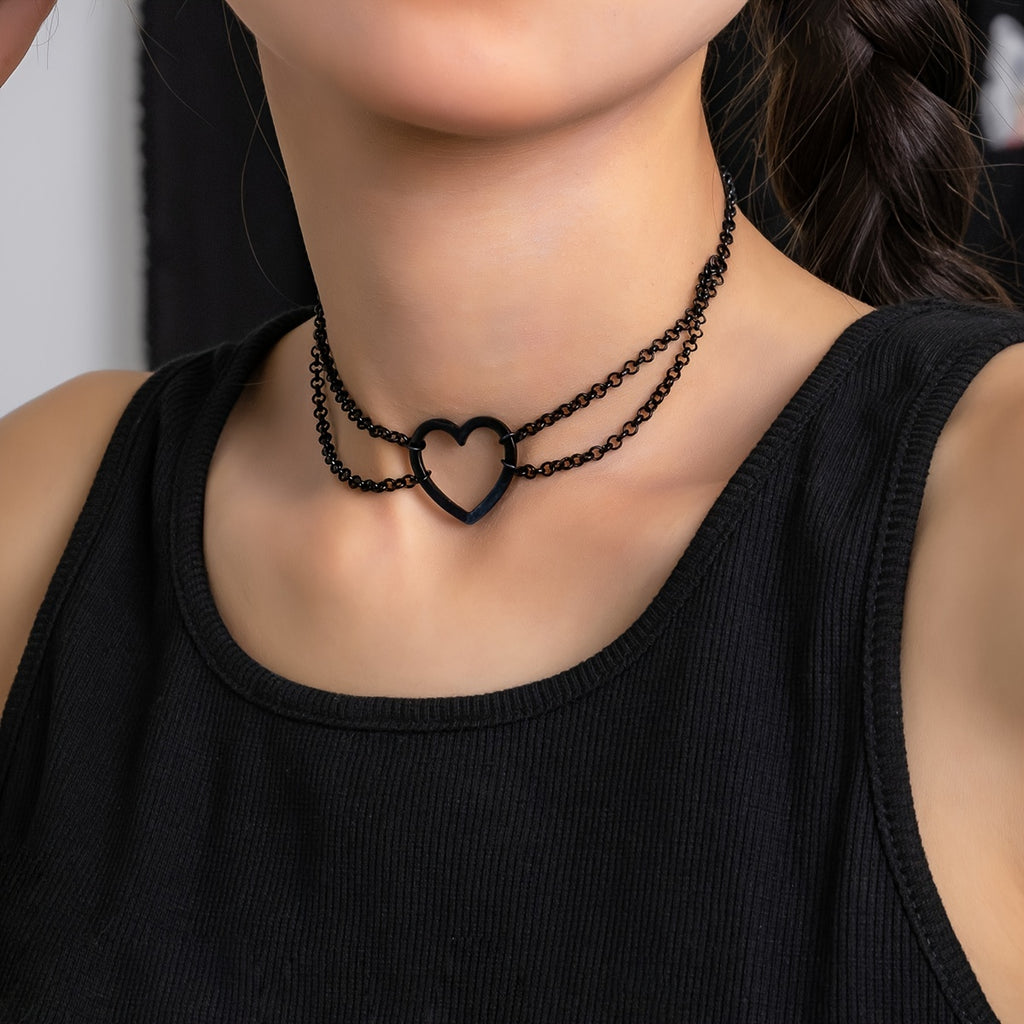 Simple Fashion Necklace Gothic Black Heart Decor Chain Tassel Neck Chain Choker Necklace 1pc