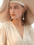 FN Artificial Pearl Drop Gold Earrings Studs LOJS110