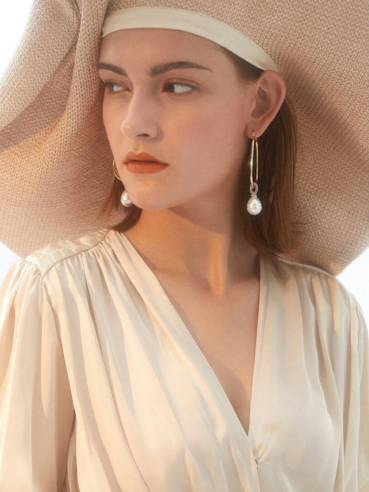 FN Artificial Pearl Drop Gold Earrings Studs LOJS110