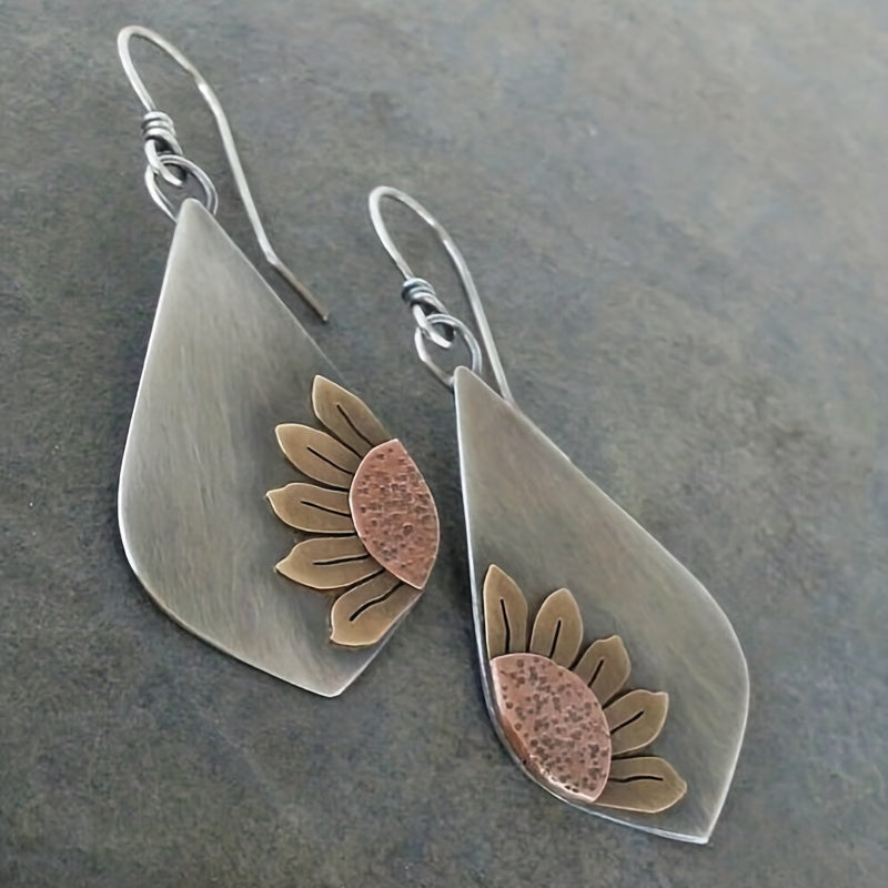 Boho Vintage Rhombus Sunflower Dangle Earrings for Women - Perfect for Weddings and Parties