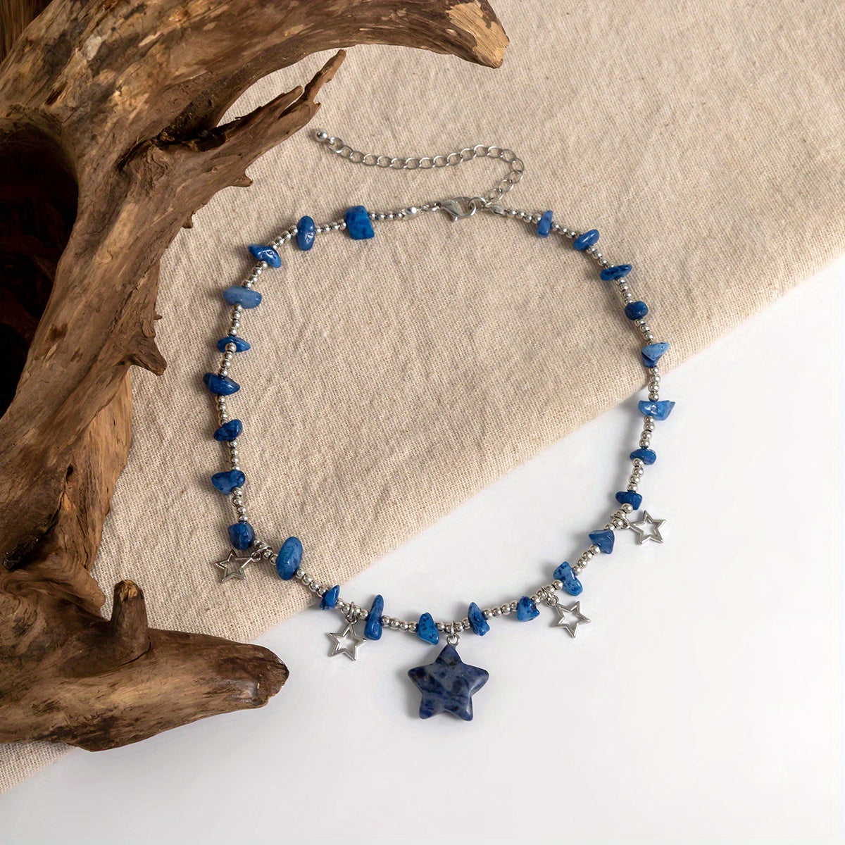 Colorful Irregular Stone Vintage Turquoise Beads Star Pendant Clavicle Necklace For Girls Gift
