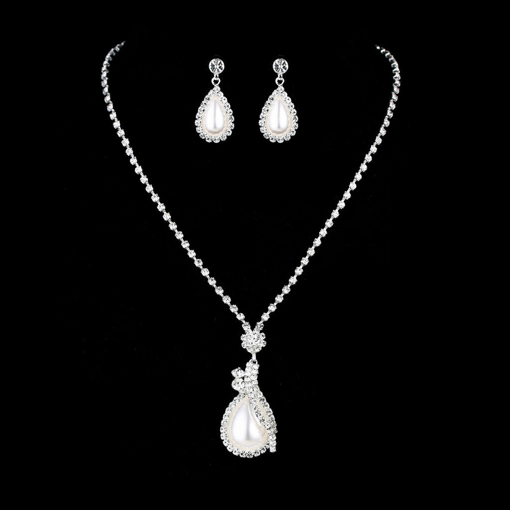 Elegant Pearl and Rhinestone Jewelry Set for Parties and Special Occasions