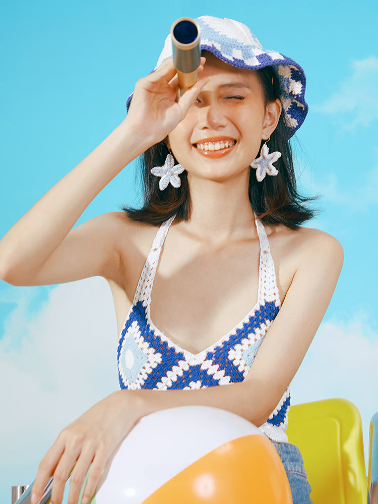 LB Hand Crochet "Starfish" Earrings Pearl Seaside Ear Clip LOJL90