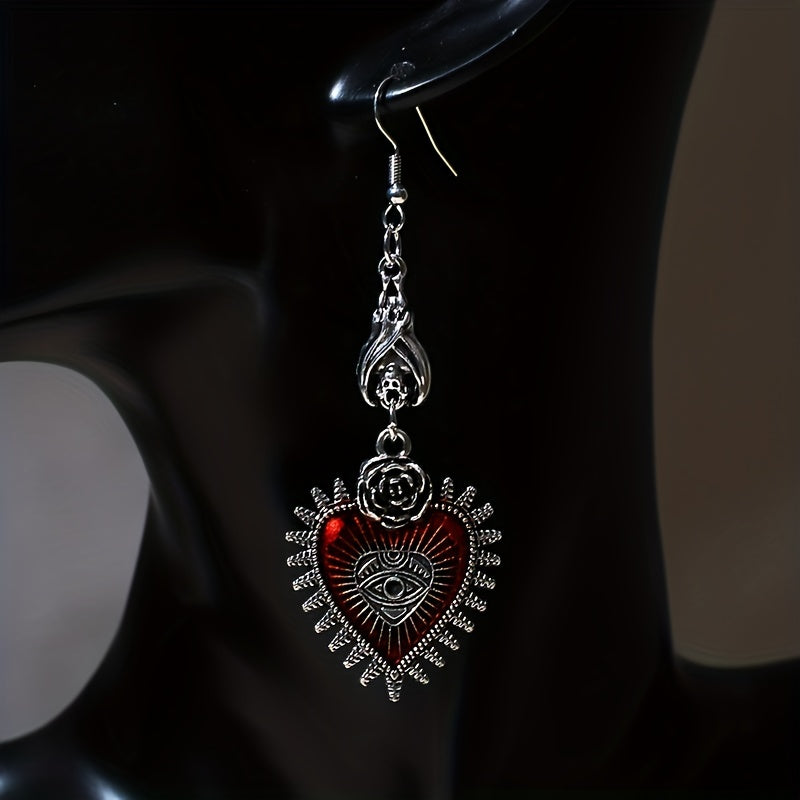 Gothic Heart Earrings: Add a Dark Touch to Your Look with an Evil Eye Pattern!