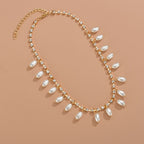 Women's Elegant Faux Pearl Pendant Rhinestone Claw Chain Necklace For Girls