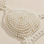 Sexy Bikini Party Bra Body Chain With Handmade Faux Pearls Beads Summer Beach Carnival Party Chest Chain Lingerie Decoration Chain