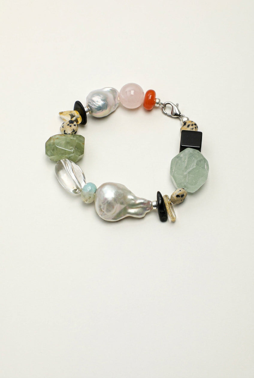 Prehnite & Baroque Pearl /Forest Healing & Grounding/ "Wild Woodland" Bracelet