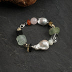 Prehnite & Baroque Pearl /Forest Healing & Grounding/ "Wild Woodland" Bracelet