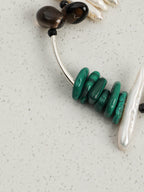 Malachite, Smoky Quartz & Baroque Pearl /Protection & Transformation/ "Forest Ripple" Silver Bar Bracelet