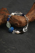 Lapis Lazuli & Clear Quartz /Wisdom & Pure Clarity/ "Azure Prism" Pearl Bracelet