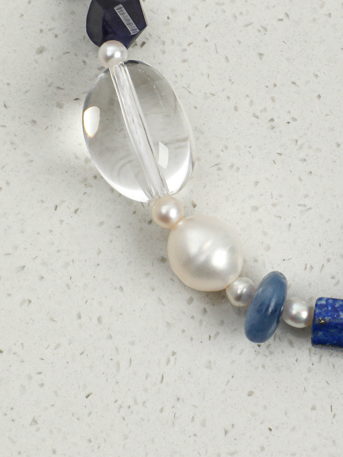 Lapis Lazuli & Clear Quartz /Wisdom & Pure Clarity/ "Azure Prism" Pearl Bracelet