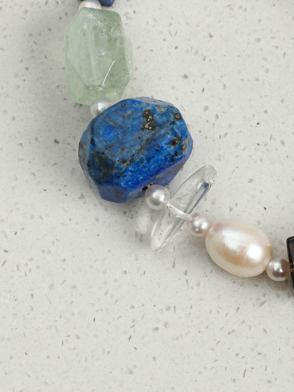 Lapis Lazuli & Clear Quartz /Wisdom & Pure Clarity/ "Azure Prism" Pearl Bracelet