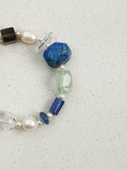 Lapis Lazuli & Clear Quartz /Wisdom & Pure Clarity/ "Azure Prism" Pearl Bracelet