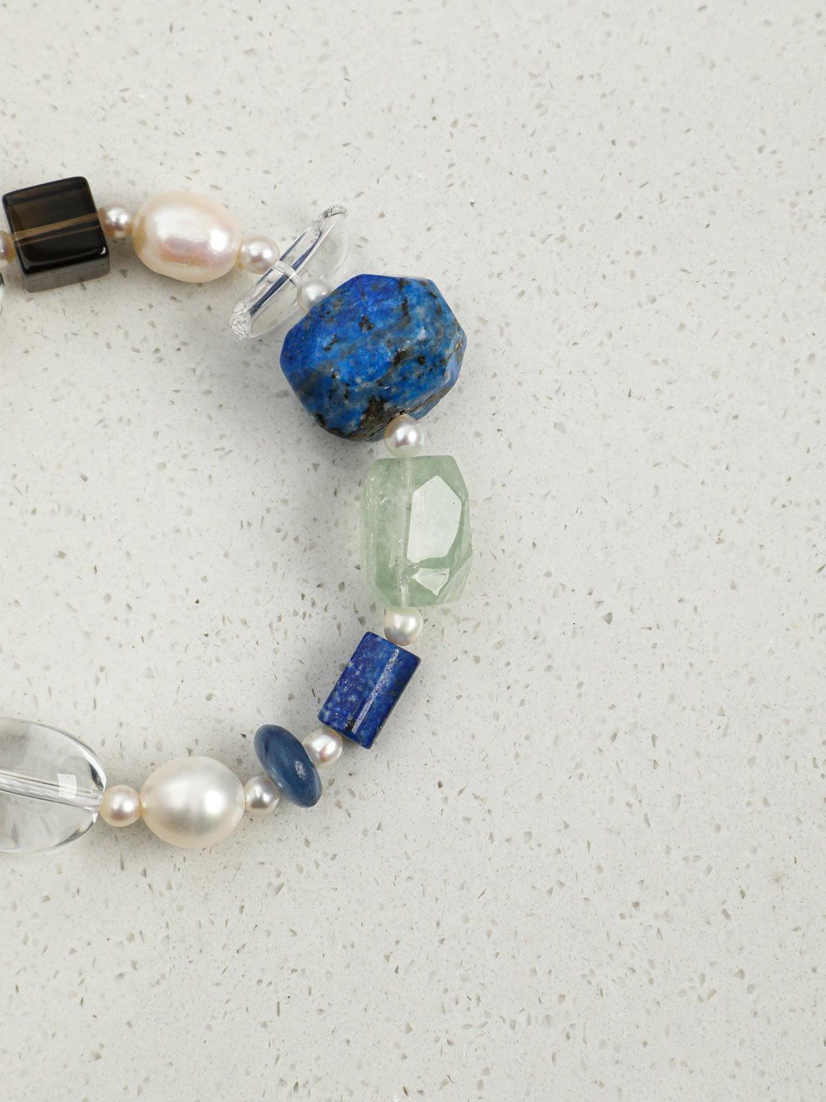 Lapis Lazuli & Clear Quartz /Wisdom & Pure Clarity/ "Azure Prism" Pearl Bracelet