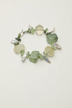 Prehnite, Citrine & Baroque Pearl /Abundance & Serenity/ "Verdant Ripple" Hand-Knotted Bracelet