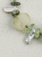 Prehnite, Citrine & Baroque Pearl /Abundance & Serenity/ "Verdant Ripple" Hand-Knotted Bracelet