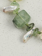 Prehnite, Citrine & Baroque Pearl /Abundance & Serenity/ "Verdant Ripple" Hand-Knotted Bracelet