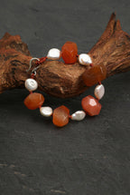 Red Agate & Drop Baroque Pearl /Vitality & Warm Grace/ "Crimson Warmth" Hand-Knotted Bracelet/Halloween Picks