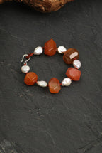 Red Agate & Drop Baroque Pearl /Vitality & Warm Grace/ "Crimson Warmth" Hand-Knotted Bracelet/Halloween Picks