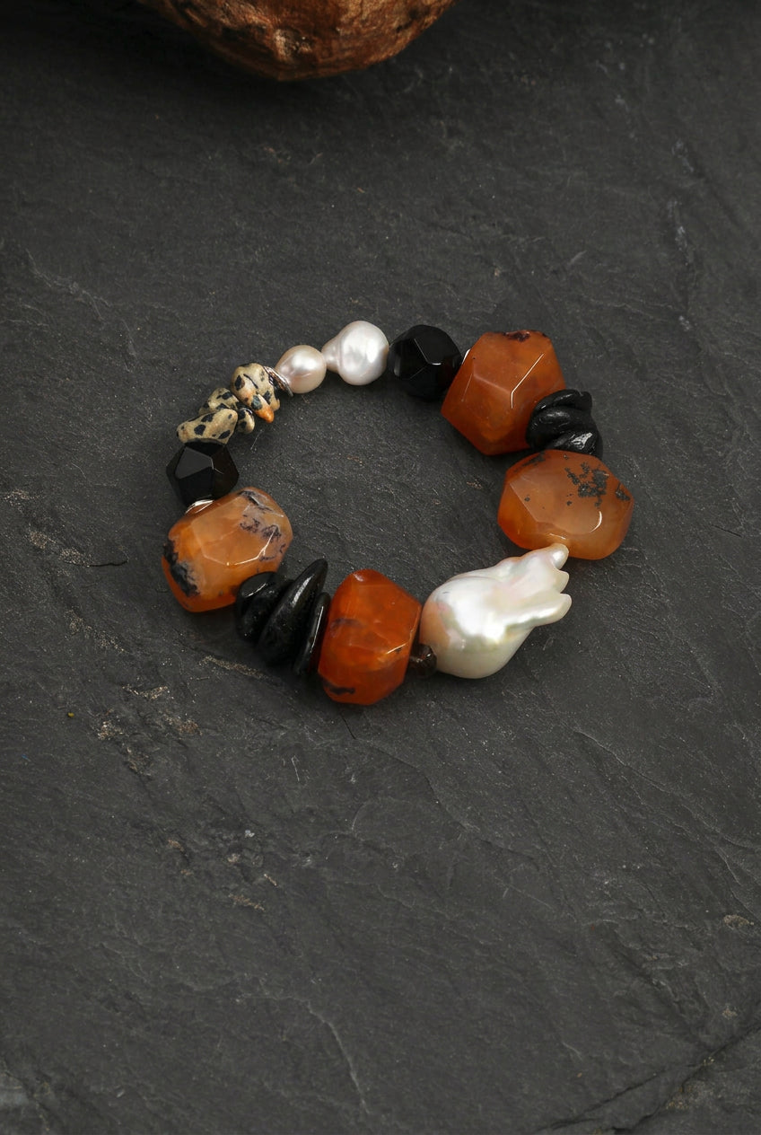 Red Agate & Baroque Pearl /Vitality & Protection/ "Crimson Tide" Bracelet/Halloween Picks