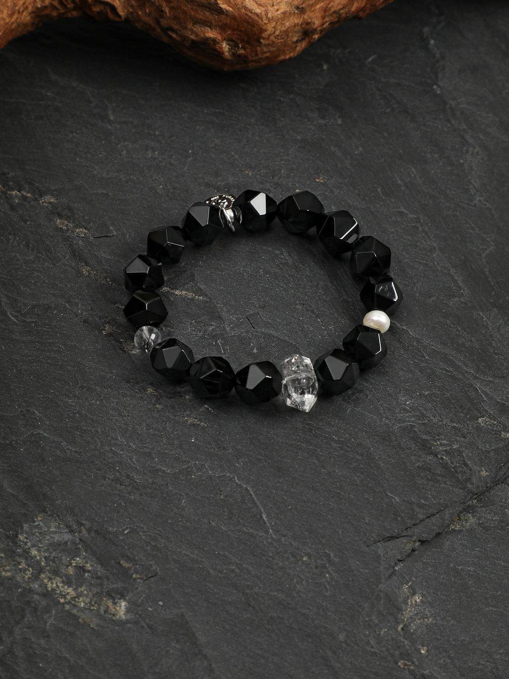 Faceted Black Onyx & Black Herkimer Diamond /Protection & Grounding/ "Shadow Radiance" Bracelet