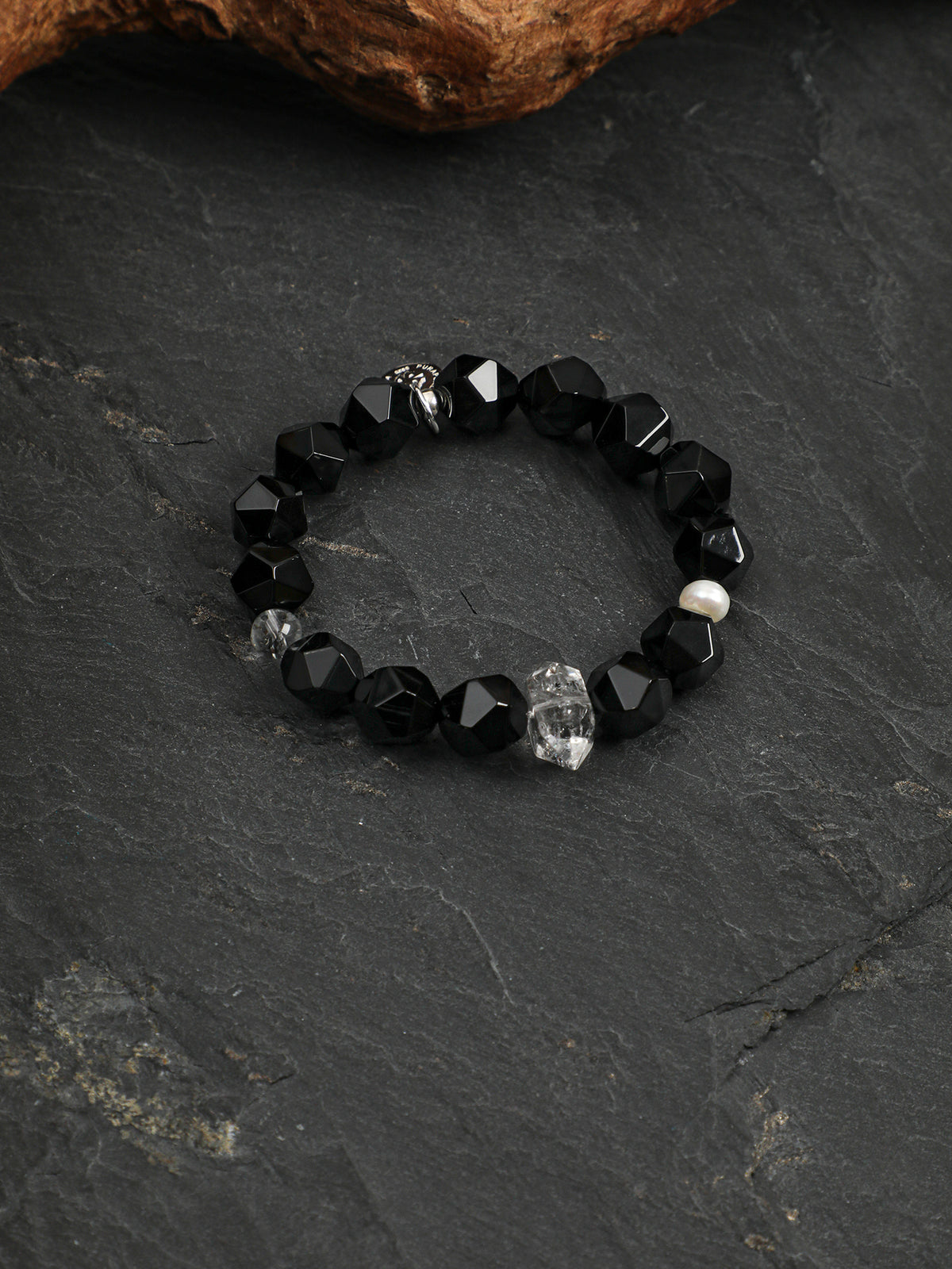 Faceted Black Onyx & Black Herkimer Diamond /Protection & Grounding/ "Shadow Radiance" Bracelet
