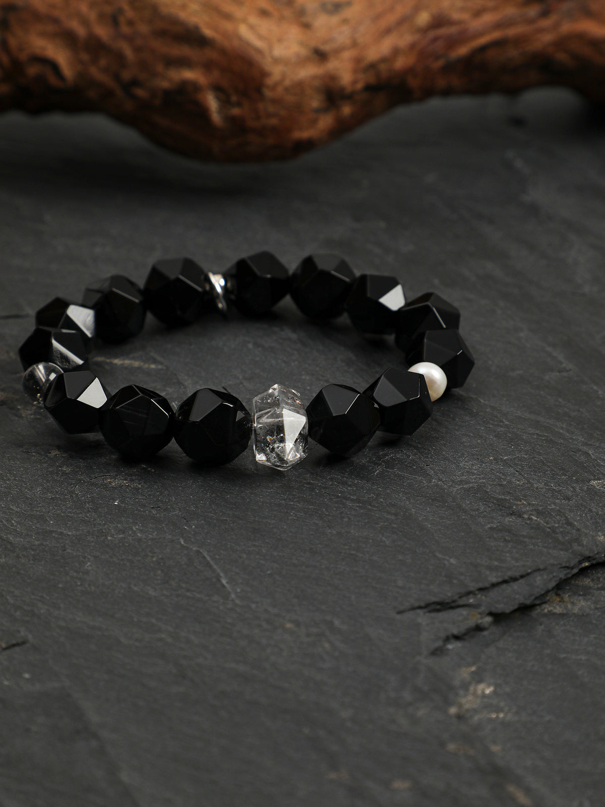 Faceted Black Onyx & Black Herkimer Diamond /Protection & Grounding/ "Shadow Radiance" Bracelet
