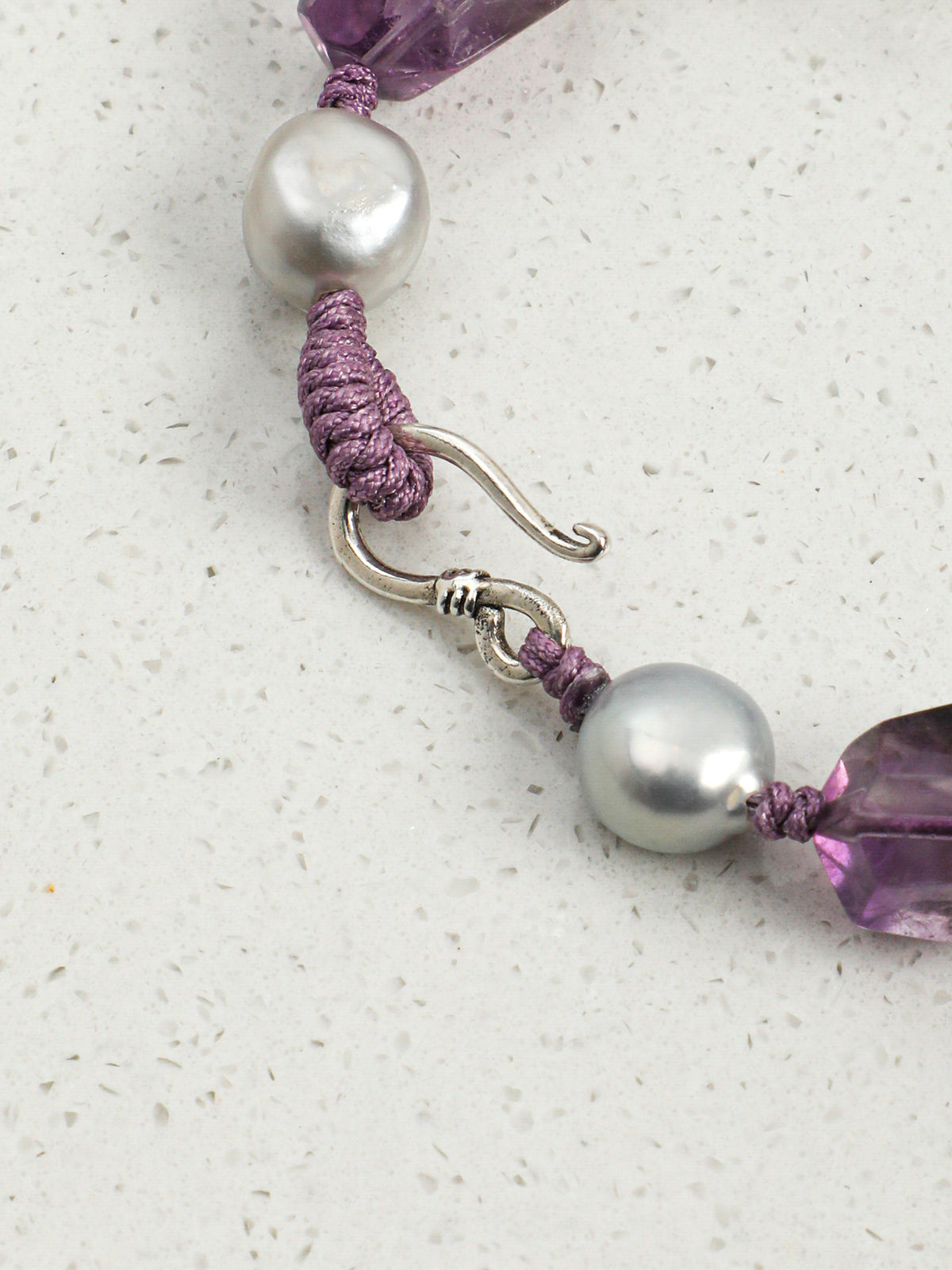 Amethyst & Baroque Pearl /Intuition & Inner Peace/ "Violet Tide" Hand-Knotted Bracelet