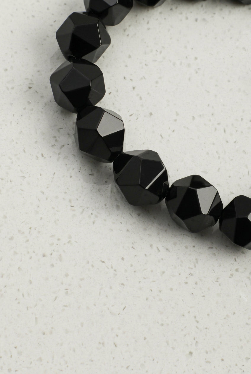 Faceted Black Onyx & Black Herkimer Diamond /Protection & Grounding/ "Shadow Radiance" Bracelet