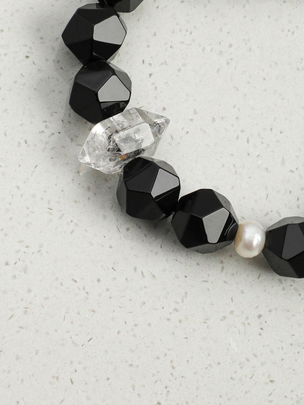 Faceted Black Onyx & Black Herkimer Diamond /Protection & Grounding/ "Shadow Radiance" Bracelet