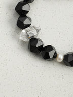 Faceted Black Onyx & Black Herkimer Diamond /Protection & Grounding/ "Shadow Radiance" Bracelet