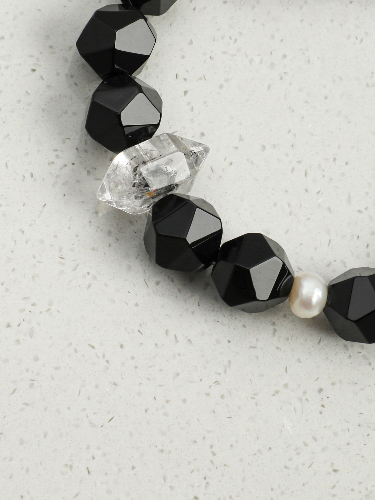 Faceted Black Onyx & Black Herkimer Diamond /Protection & Grounding/ "Shadow Radiance" Bracelet