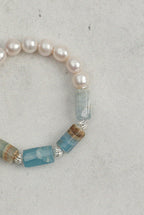 Larimar & Pearl /Tranquility & Femininity/ "Azure Amber"Bracelet