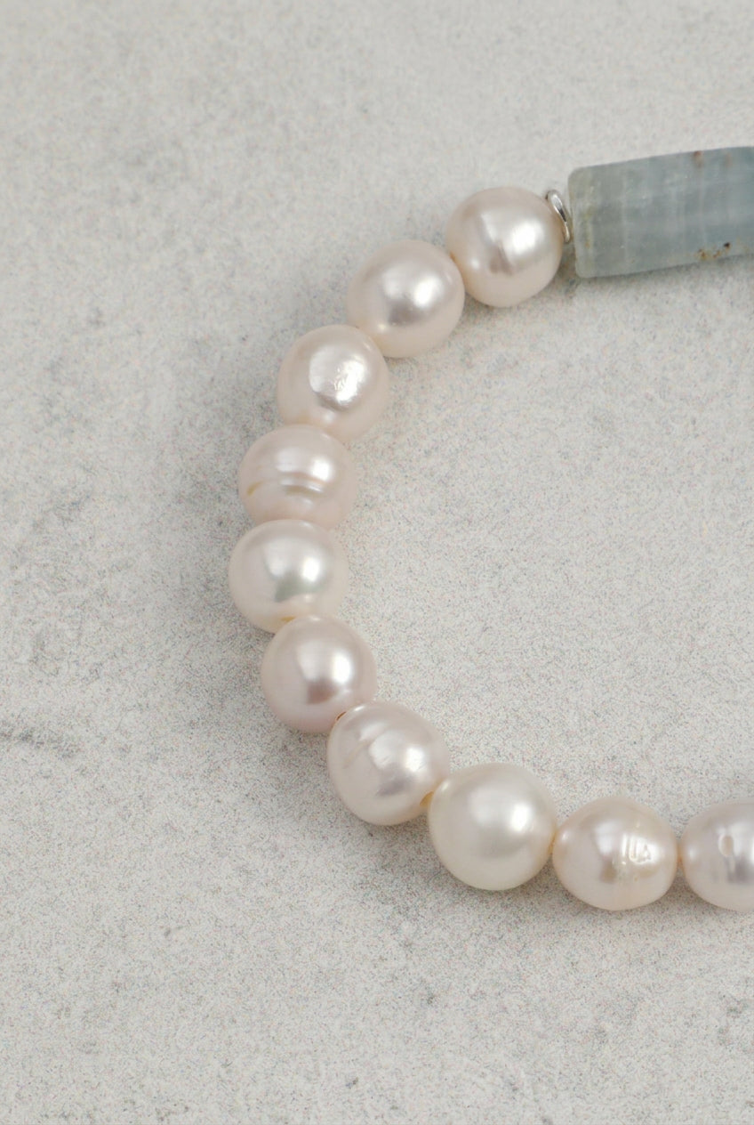 Larimar & Pearl /Tranquility & Femininity/ "Azure Amber"Bracelet