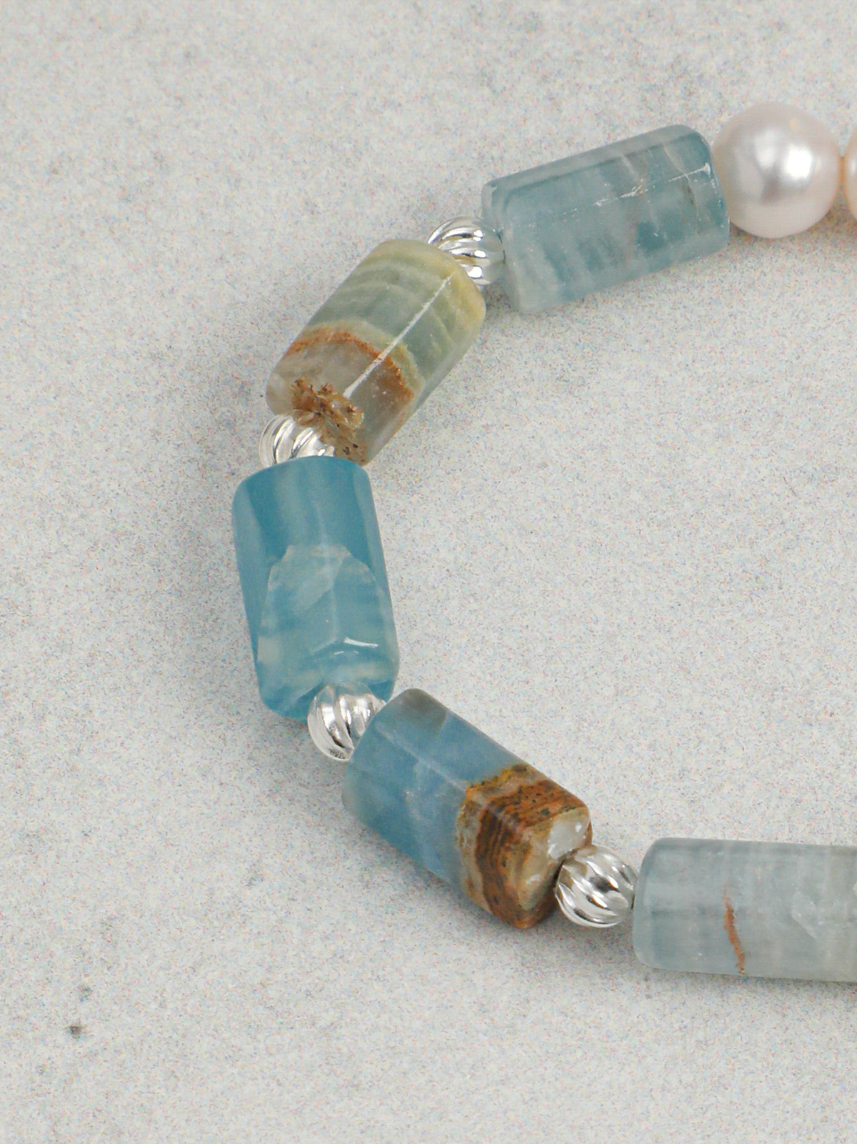 Larimar & Pearl /Tranquility & Femininity/ "Azure Amber"Bracelet