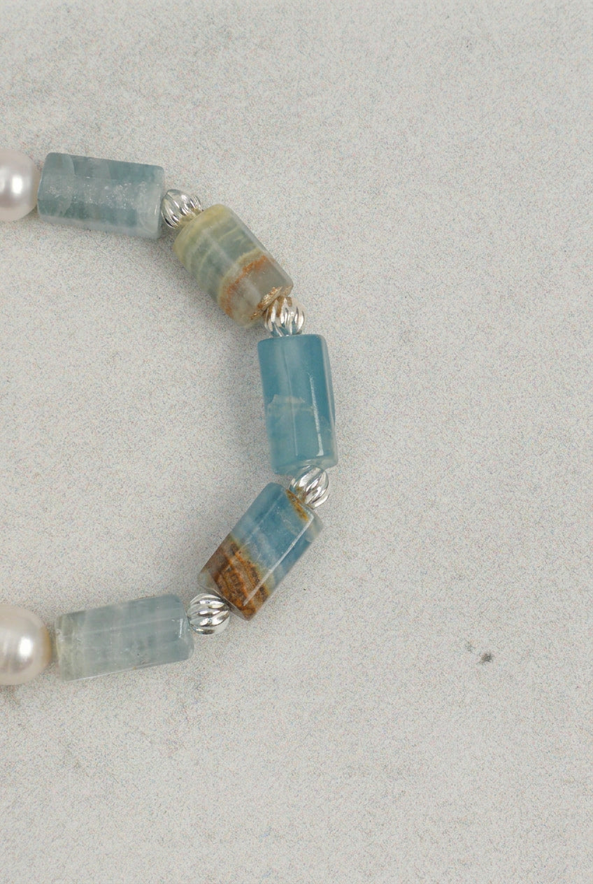 Larimar & Pearl /Tranquility & Femininity/ "Azure Amber"Bracelet