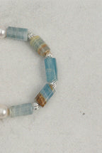 Larimar & Pearl /Tranquility & Femininity/ "Azure Amber"Bracelet