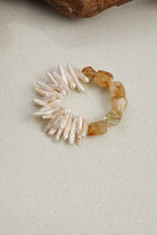 Natural Citrine & Stick Baroque Pearl /Abundance & Solar Radiance/ "Golden Sunburst" Bracelet