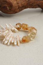 Natural Citrine & Stick Baroque Pearl /Abundance & Solar Radiance/ "Golden Sunburst" Bracelet