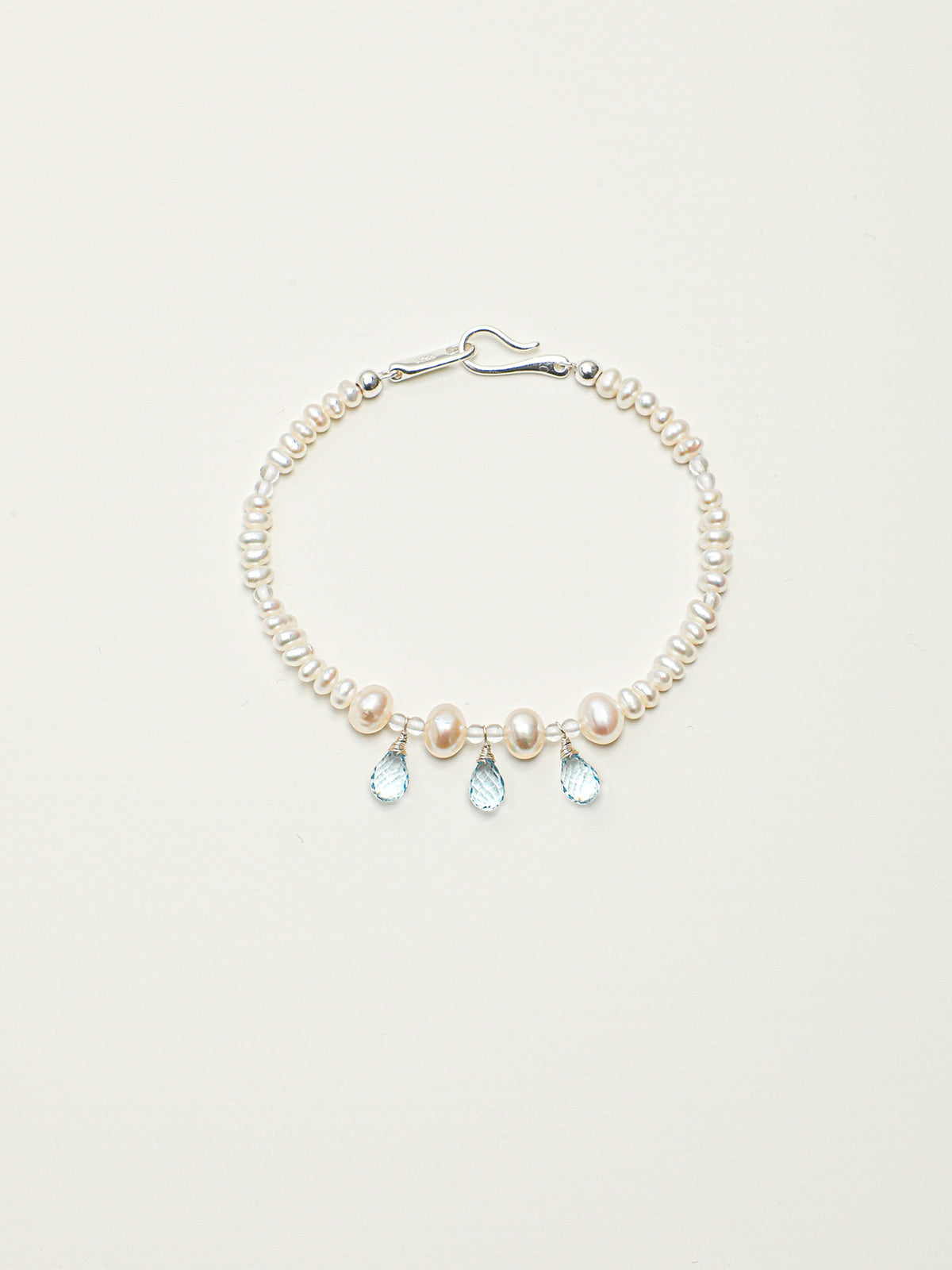 Faceted Blue Topaz Dangles & Freshwater Pearl /Emotional Healing & Clarity/ "Tears of the Sea" Bracelet