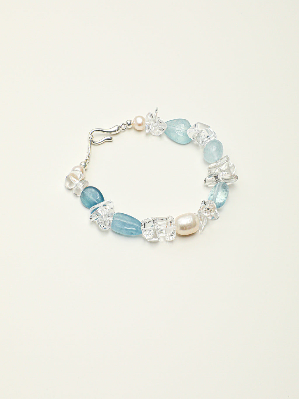 Aquamarine, Clear Quartz & Freshwater Pearl /Tranquility & Clarity/ "Glacial Azure"Bracelet