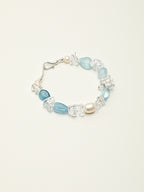 Aquamarine, Clear Quartz & Freshwater Pearl /Tranquility & Clarity/ "Glacial Azure"Bracelet