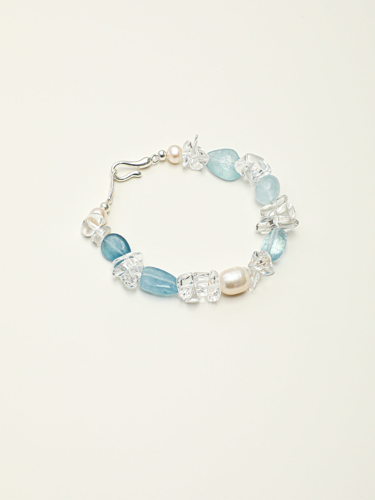 Aquamarine, Clear Quartz & Freshwater Pearl /Tranquility & Clarity/ "Glacial Azure"Bracelet