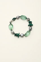 Green Quartz, Malachite & Grey Baroque Pearl /Renewal & Transformation/ "Verdant Shadow" Hand-Knotted Bracelet