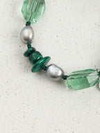 Green Quartz, Malachite & Grey Baroque Pearl /Renewal & Transformation/ "Verdant Shadow" Hand-Knotted Bracelet