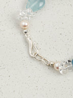 Aquamarine, Clear Quartz & Freshwater Pearl /Tranquility & Clarity/ "Glacial Azure"Bracelet