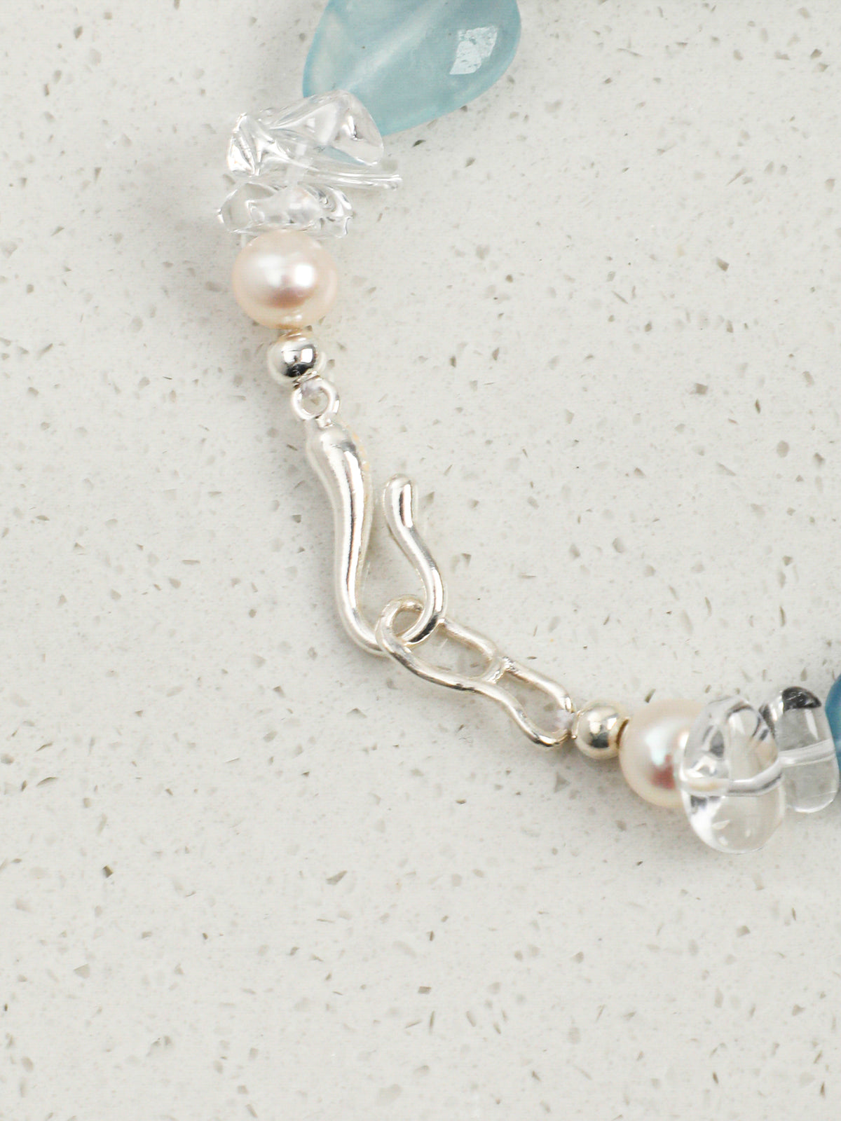 Aquamarine, Clear Quartz & Freshwater Pearl /Tranquility & Clarity/ "Glacial Azure"Bracelet