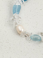 Aquamarine, Clear Quartz & Freshwater Pearl /Tranquility & Clarity/ "Glacial Azure"Bracelet