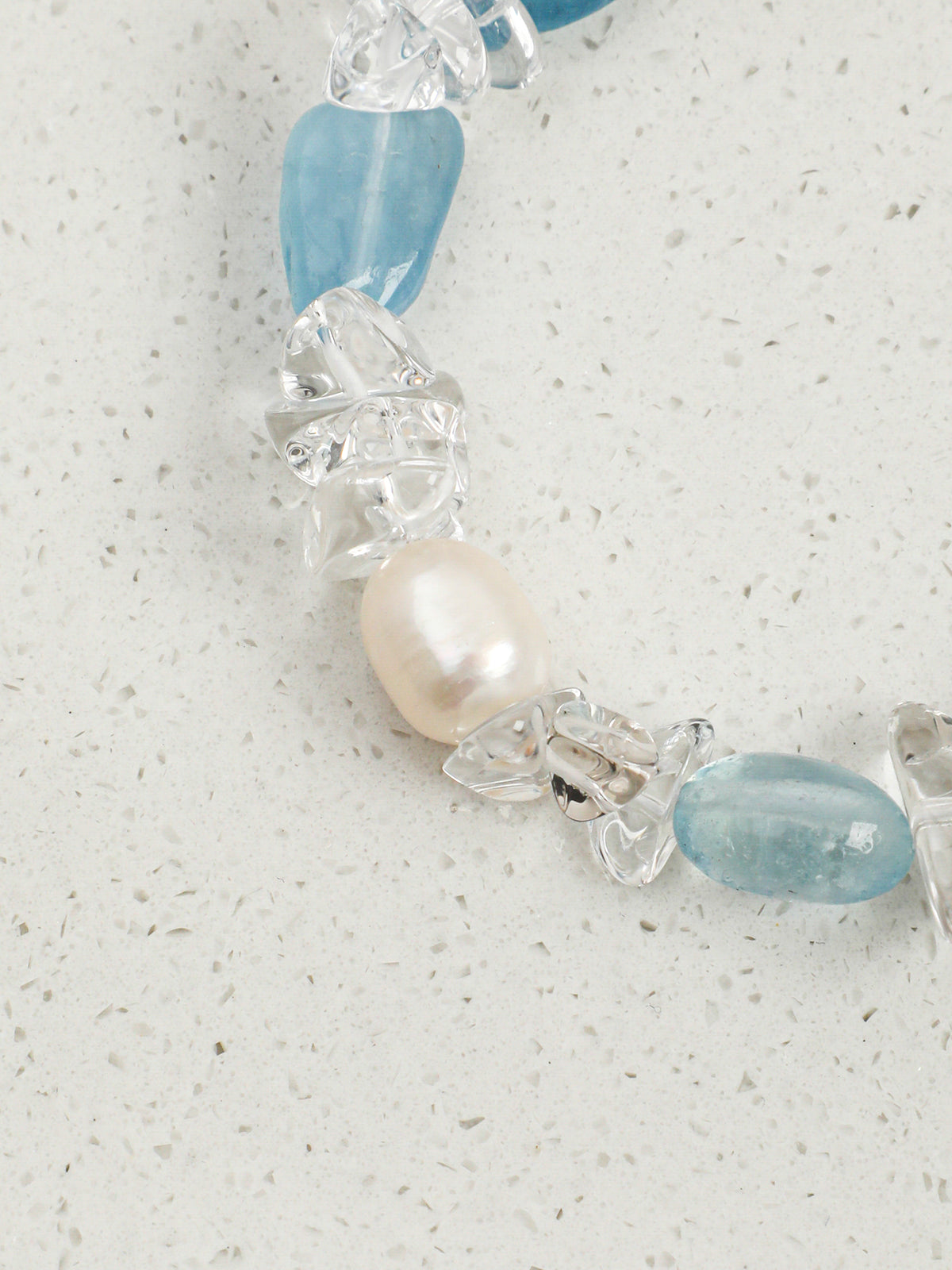Aquamarine, Clear Quartz & Freshwater Pearl /Tranquility & Clarity/ "Glacial Azure"Bracelet