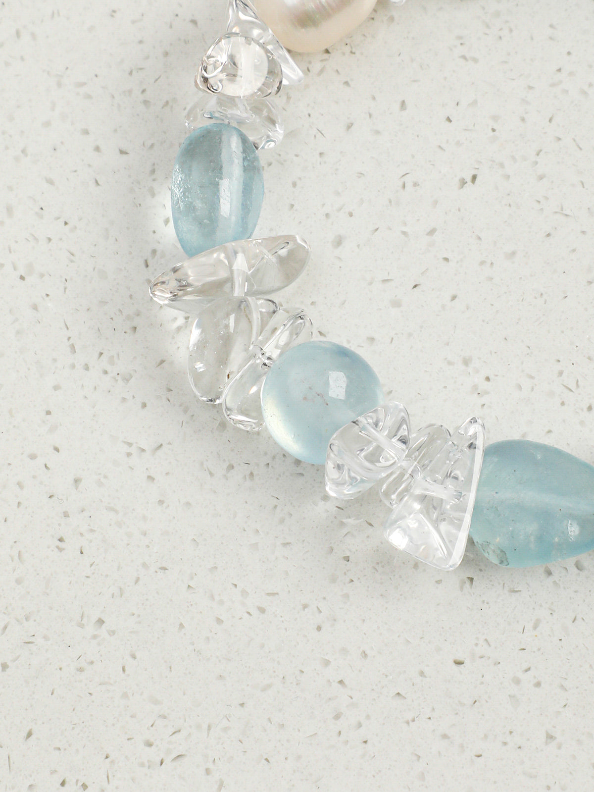 Aquamarine, Clear Quartz & Freshwater Pearl /Tranquility & Clarity/ "Glacial Azure"Bracelet